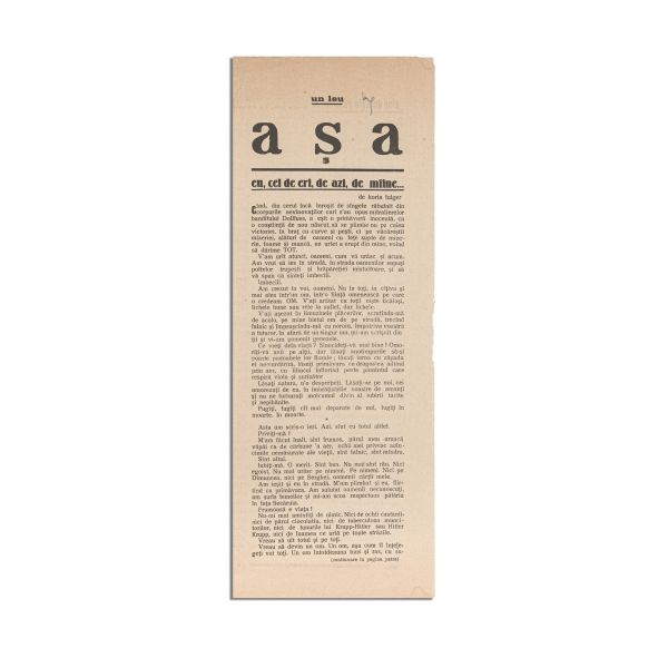 Publicația „așa”, Nr. 1, 5 martie 1934