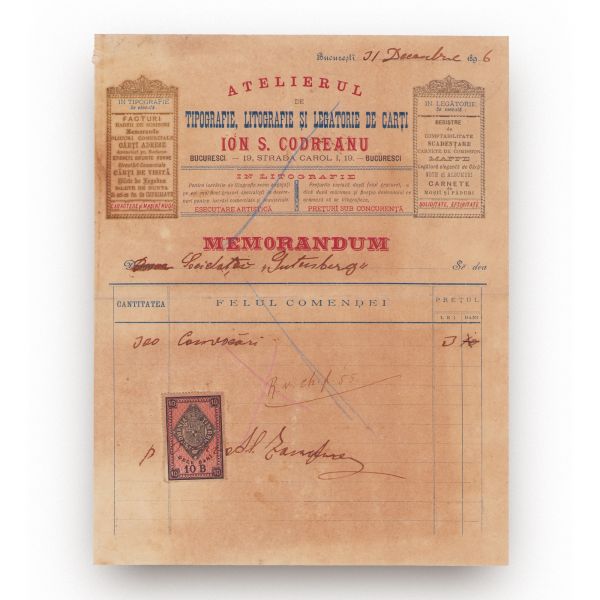 Patru facturi emise de societăți tipografice, 1896-1943