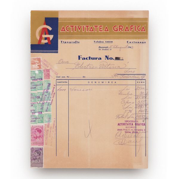 Patru facturi emise de societăți tipografice, 1896-1943
