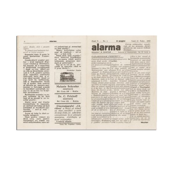 Publicația „Alarma”, Anul V, Nr. 1, 15 februarie 1932