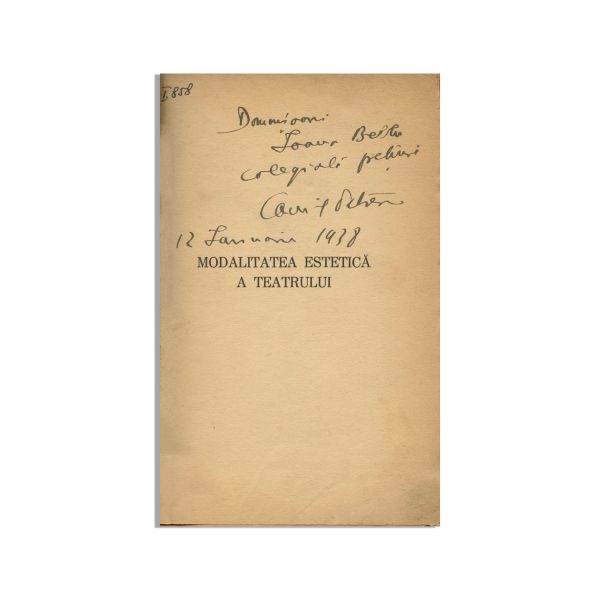 Camil Petrescu, Modalitatea estetică a teatrului, 1947, cu dedicație pentru Ioana Bellu