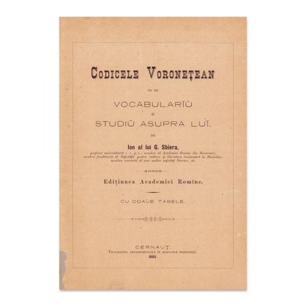Ion G. Sbiera, Codicele Voronețean, 1885