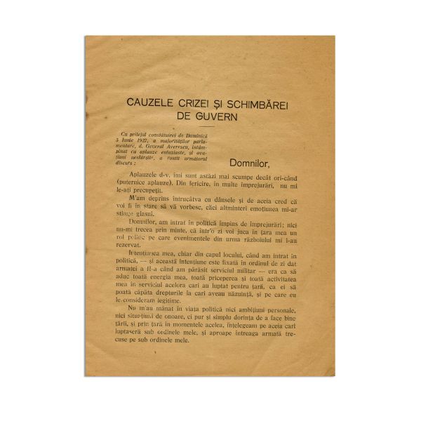 Broșură, discursul generalului Alexandru Averescu