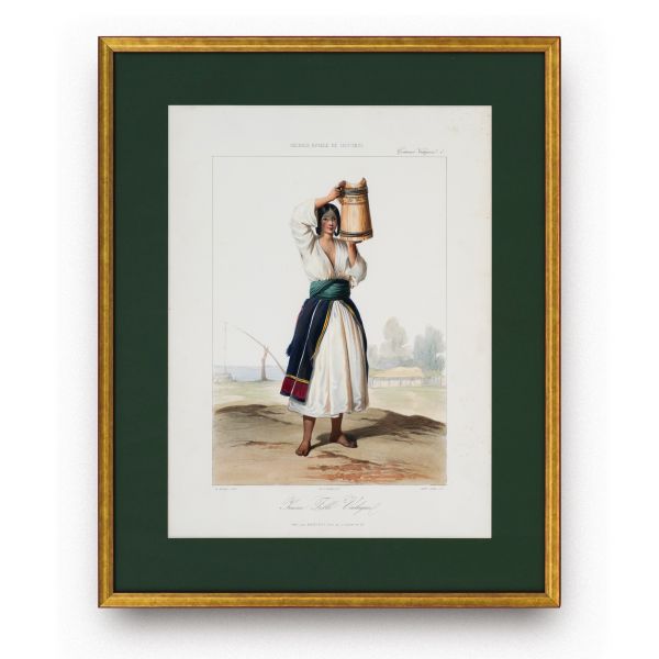 Tânără cu putină din Valahia, litografie colorată manual, gravor Michel Bouquet