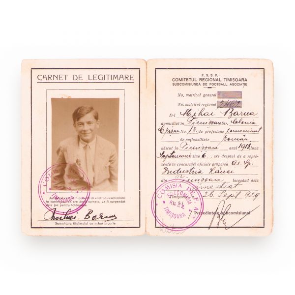 Mihai Barna, legitimația de fotbalist al Asociației Sportive „Industria Lânii”, 1929 