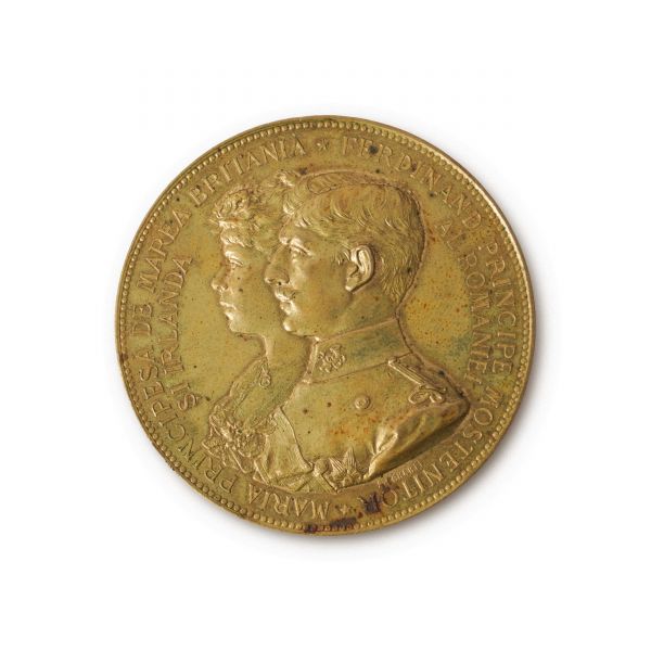 Logodna principesei Maria și a principelui Ferdinand, medalie din bronz doré, 1893, gravor A. Scharff