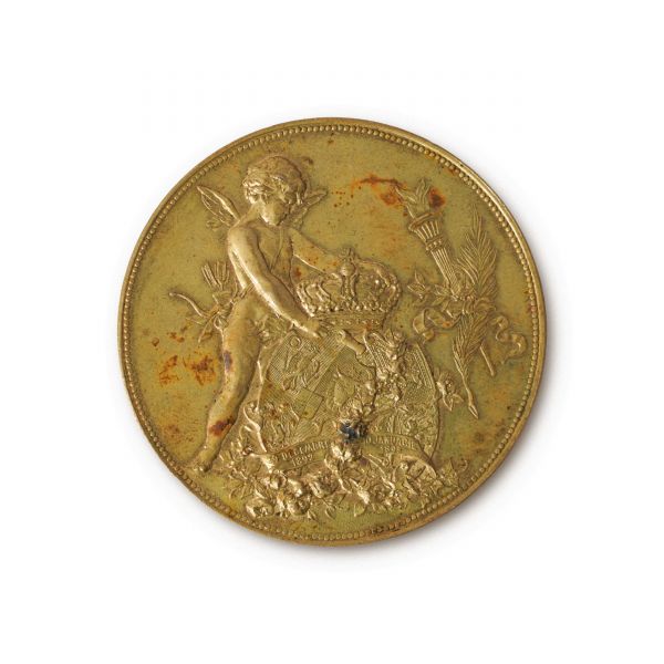 Logodna principesei Maria și a principelui Ferdinand, medalie din bronz doré, 1893, gravor A. Scharff