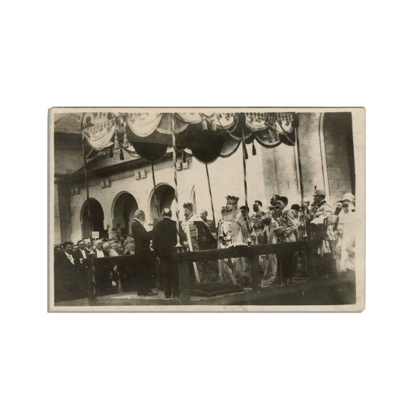 Încoronarea regelui Ferdinand I și a reginei Maria, ordin circular + discurs + bilet de trotuar + două fotografii tip carte poștală