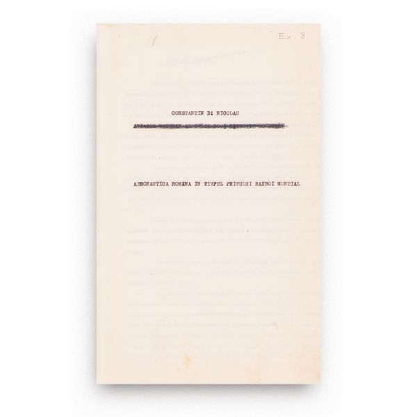 Constantin Nicolau, File relative la contribuția aeronauticii române în Primul Război Mondial, manuscris dactilografiat, cu semnătură olografă