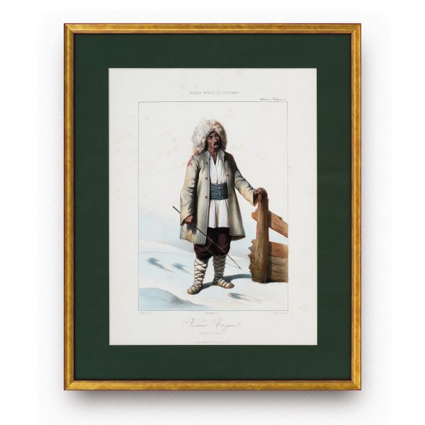 Valet țigan - Iași, litografie colorată manual, gravor Michel Bouquet 