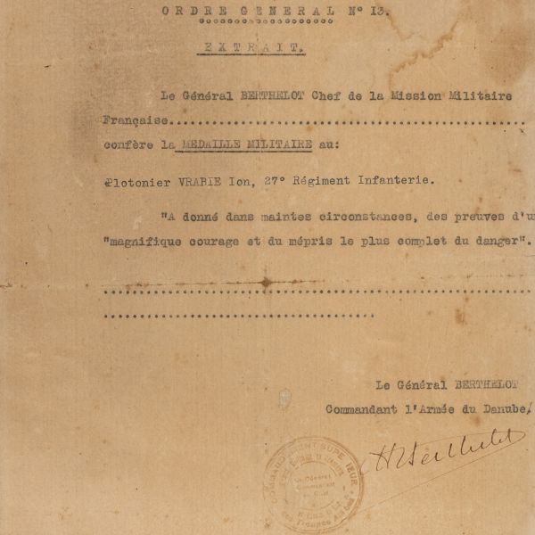 Ordin general semnat de generalul Berthelot, 15 februarie 1919 
