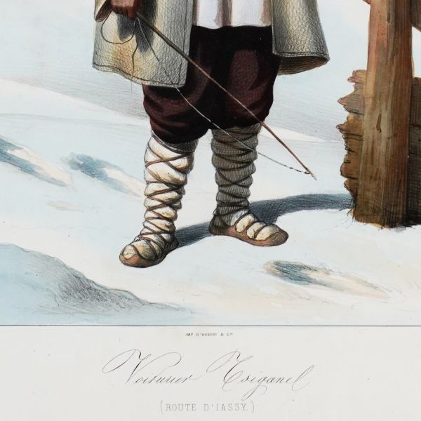 Valet țigan - Iași, litografie colorată manual, gravor Michel Bouquet 