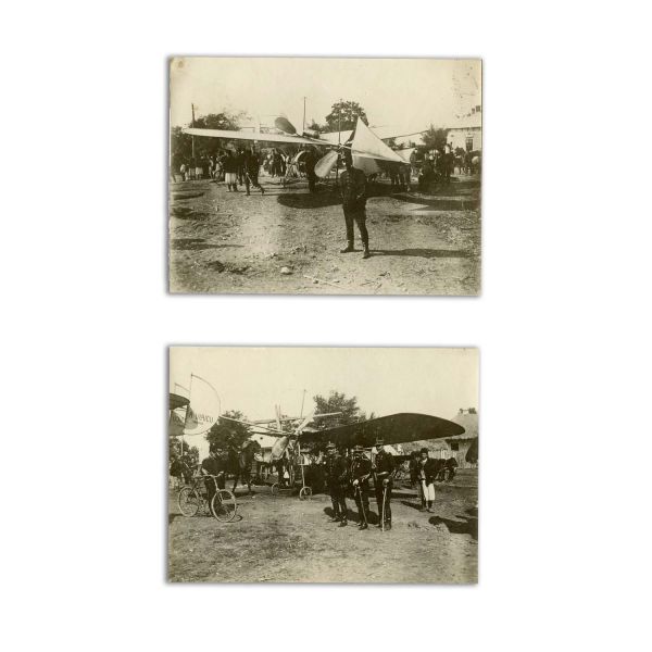 Aeroplanul Vlaicu I la manevrele militare din septembrie 1910. Zborul de la Slatina la Piatra Olt. două fotografii de epocă