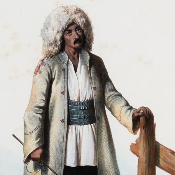 Valet țigan - Iași, litografie colorată manual, gravor Michel Bouquet 