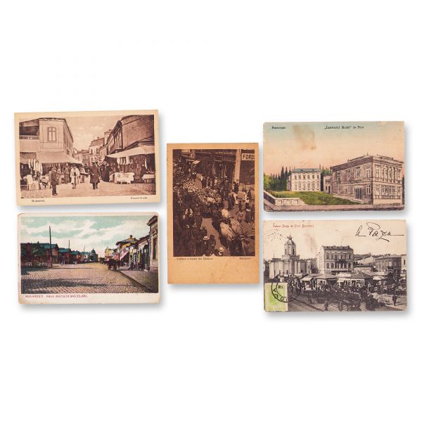 Comerț și viață urbană în București, 5 fotografii tip carte poștală