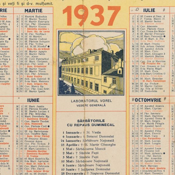 Calendarul Laboratorului „Vorel”, Piatra-Neamț, 1937