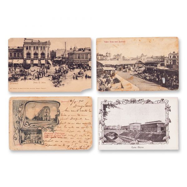 Piețe din Bucureștiul de odinioară, 4 fotografii tip carte poștală