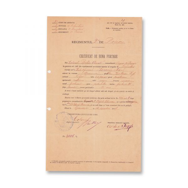 Ioan I. V. Socec, declarație + 2 certificate + livret militar în cadrul Regimentului 2 Roșiori 
