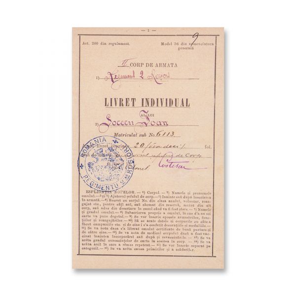 Ioan I. V. Socec, declarație + 2 certificate + livret militar în cadrul Regimentului 2 Roșiori 