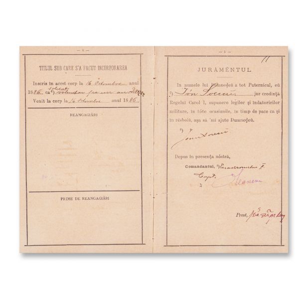 Ioan I. V. Socec, declarație + 2 certificate + livret militar în cadrul Regimentului 2 Roșiori 