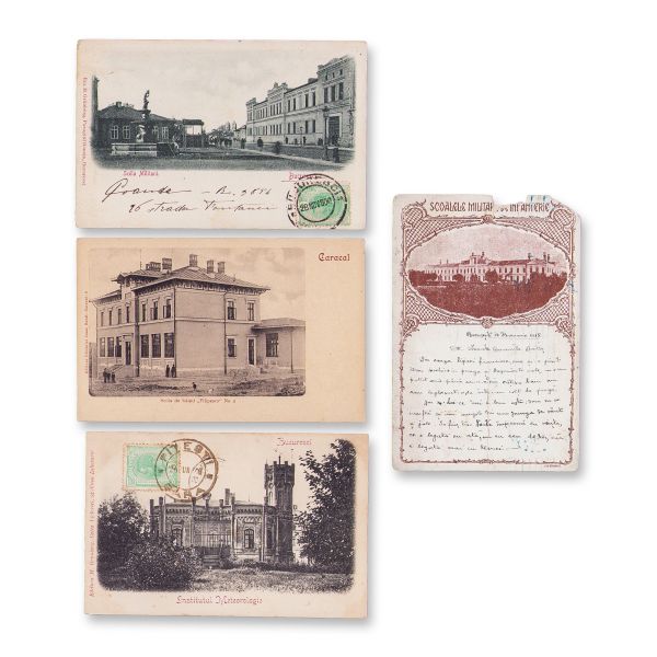 Știință, educație și instituții militare, patru fotografii tip carte poștală