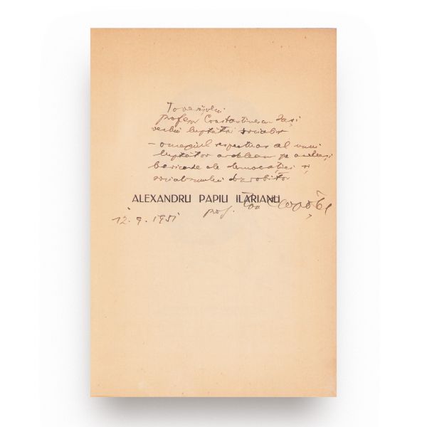 Ion Clopoțel, Al. Papiu Ilarian în fața problemelor românești contemporane, 1939, cu dedicație pentru P. Constantinescu-Iași
