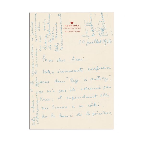 Martha Bibescu, scrisoare pentru Camil Petrescu, 10 iulie 1936