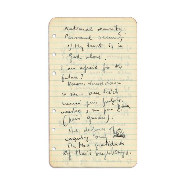 Mircea Eliade, Reflecții, gânduri, observații, 14 file manuscris