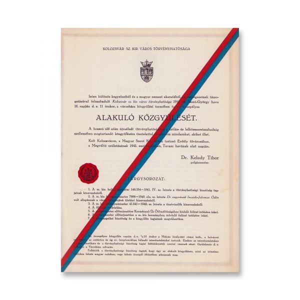 Procesul-verbal de reînființare a Consiliului Municipal din Cluj în urma Dictatului de la Viena din 30 august 1940