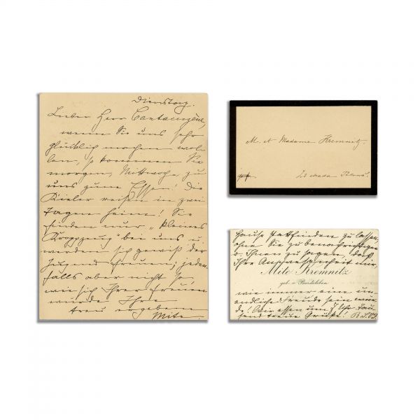 Mite Kremnitz, două cărți de vizită + scrisoare pentru I. A. Cantacuzino, 1892