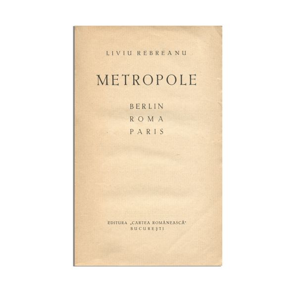 Liviu Rebreanu, Metropole, 1931, cu dedicație pentru M. Barasch