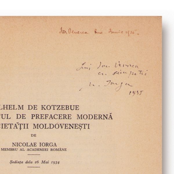 Nicolae Iorga, Wilhelm de Kotzebue și momentul de prefacere modernă a societății moldovenești, 1934, cu dedicație