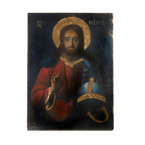 Icoană românească, Iisus Hristos Pantocrator, ulei pe lemn, secolul XX