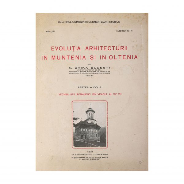 N. Ghika Budești, Evoluția arhitecturii în Muntenia, 1927-1936, 4 volume, cu dedicația olografă a autorului 