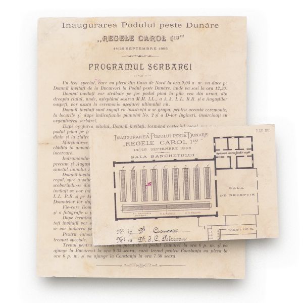 Inaugurarea Podului peste Dunăre „Regele Carol I”, planul sălii de recepție + programul serbărilor, 1898