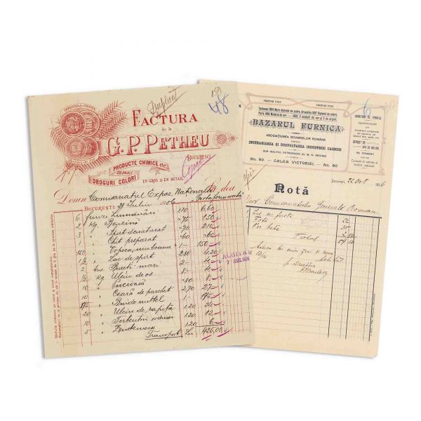 „Bazarul Furnica” și Societatea G. P. Petheu, două facturi, 1906
