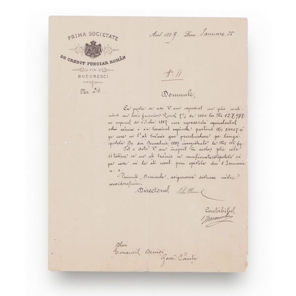 Prima Societate de Credit Funciar Român, două scrisori adresate lui Emanoil Donici, 1888-1889 