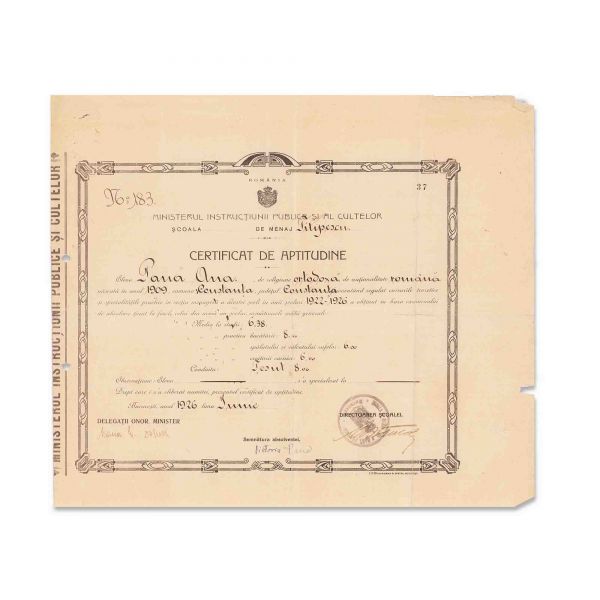 Pană Ana, certificat de aptitudine, 1926