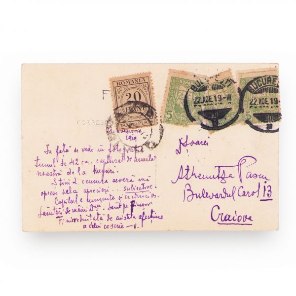Obuzier austro-ungar capturat de Armata Română, fotografie tip carte poștală, 1919