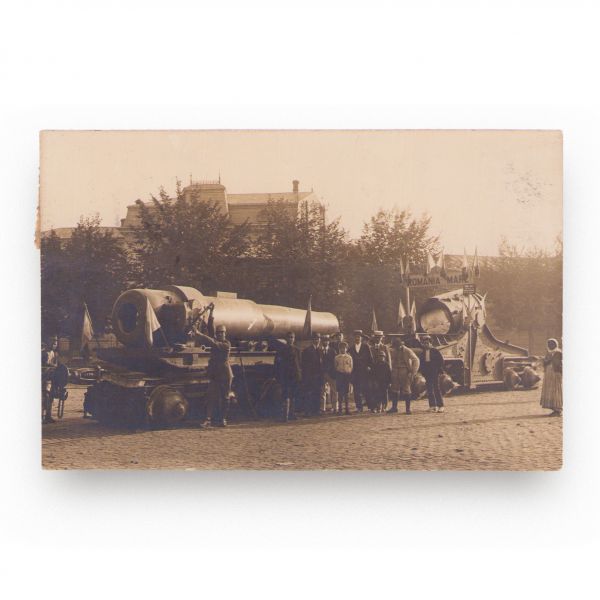 Obuzier austro-ungar capturat de Armata Română, fotografie tip carte poștală, 1919