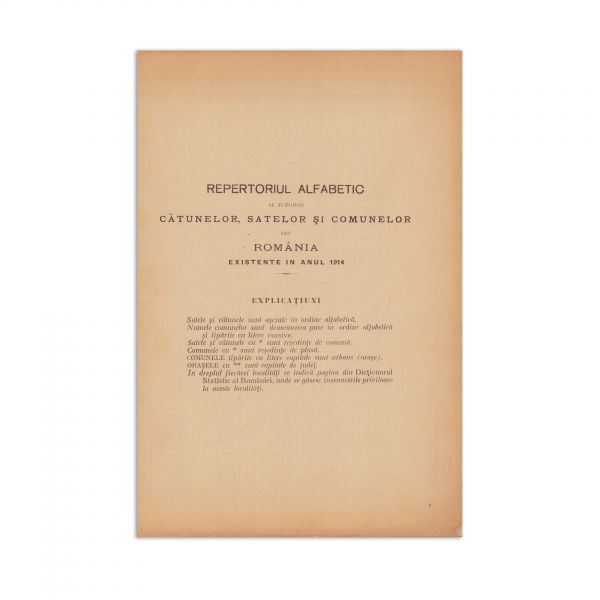 Repertoriul alfabetic al tuturor cătunelor, satelor și comunelor din România existente în anul 1914, 1915