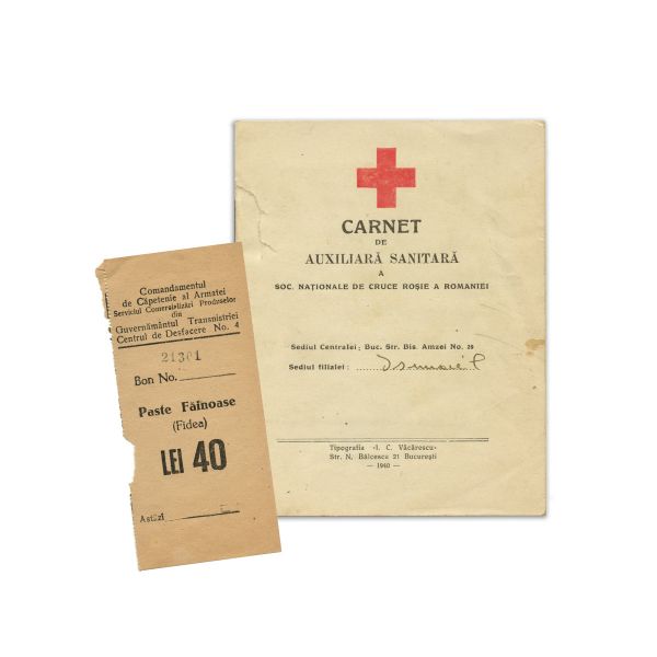 Carnet de Auxiliară Sanitară, 1940 + bon pentru alimente din timpul războiului