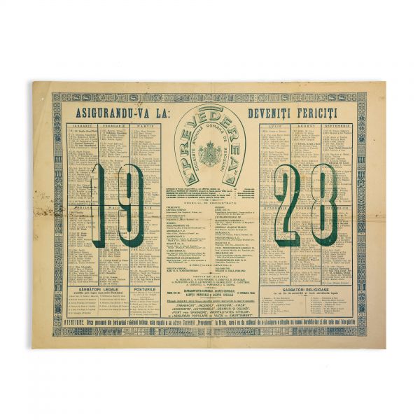 Calendar pe anul 1928 al Societății de Asigurări „Prevederea”