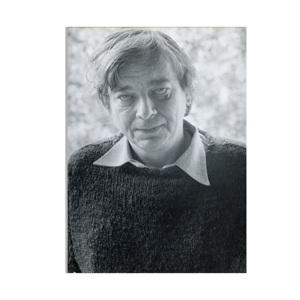 Nichita Stănescu, fotografie de mari dimensiuni + manuscris poezie, cca. 1980