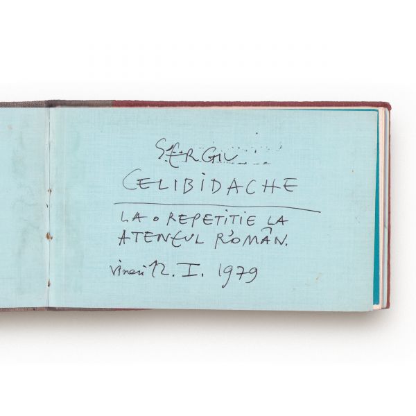 Sergiu Celibidache la o repetiție, caiet cu 19 schițe realizate de Dragoș Morărescu, 1979 