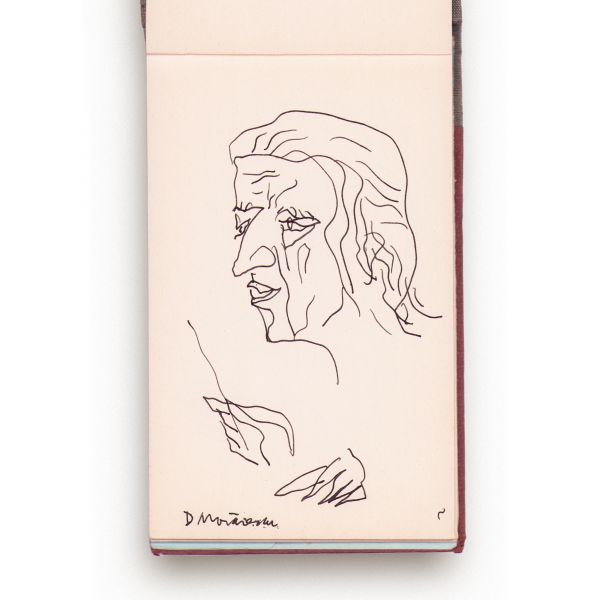 Sergiu Celibidache la o repetiție, caiet cu 19 schițe realizate de Dragoș Morărescu, 1979 