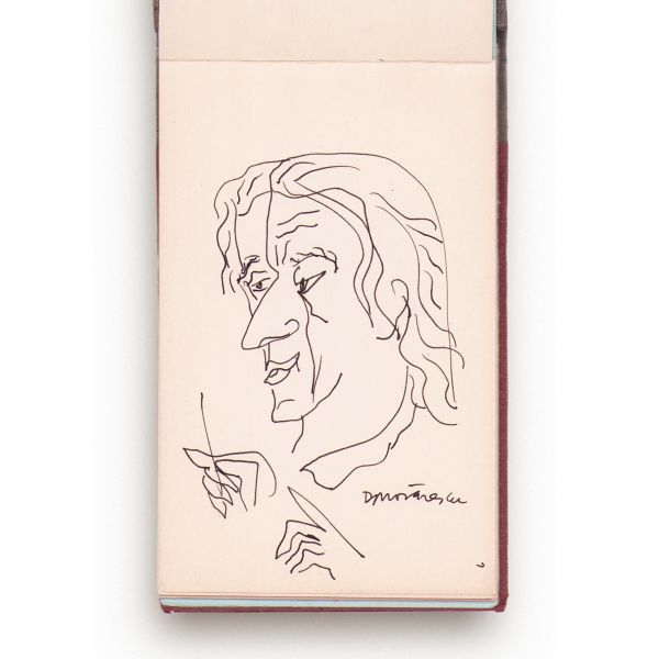 Sergiu Celibidache la o repetiție, caiet cu 19 schițe realizate de Dragoș Morărescu, 1979 