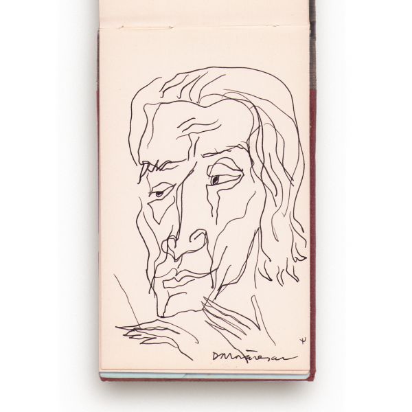 Sergiu Celibidache la o repetiție, caiet cu 19 schițe realizate de Dragoș Morărescu, 1979 