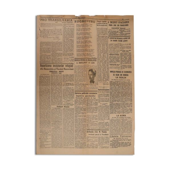 Publicația „Universul”, anul 57, nr. 247, 8 septembrie 1940, două exemplare - depunerea jurământului regelui Mihai I