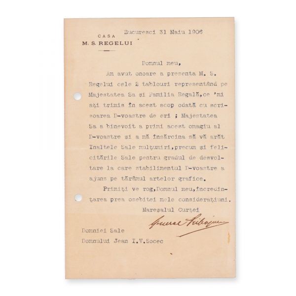 Ioan I. V. Socec, trei scrisori de la Olga Mavrogheni și Mareșalul Curții Regale, 1897 - 1906